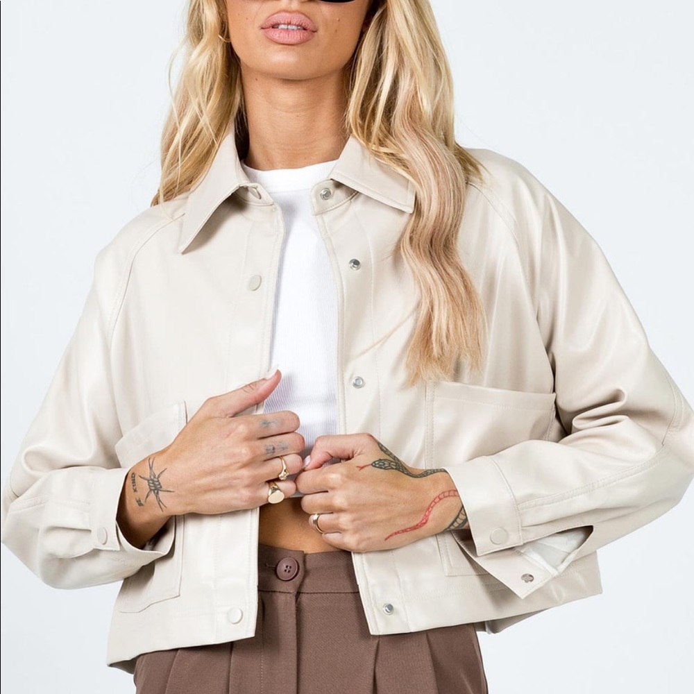 COPY - Princess Polly cream leather jacket. NEW